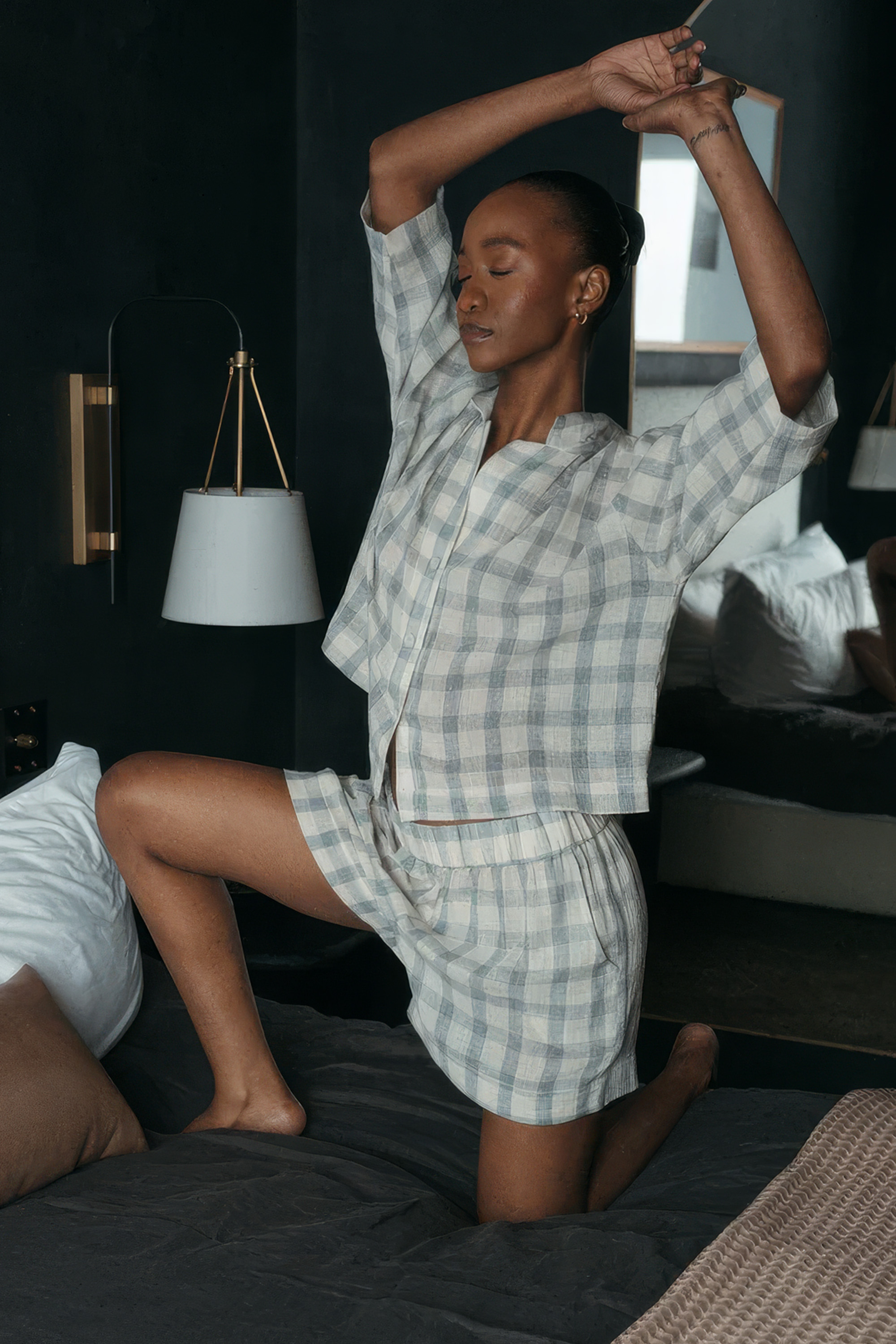 Grey Plaid Palazzo Shorts